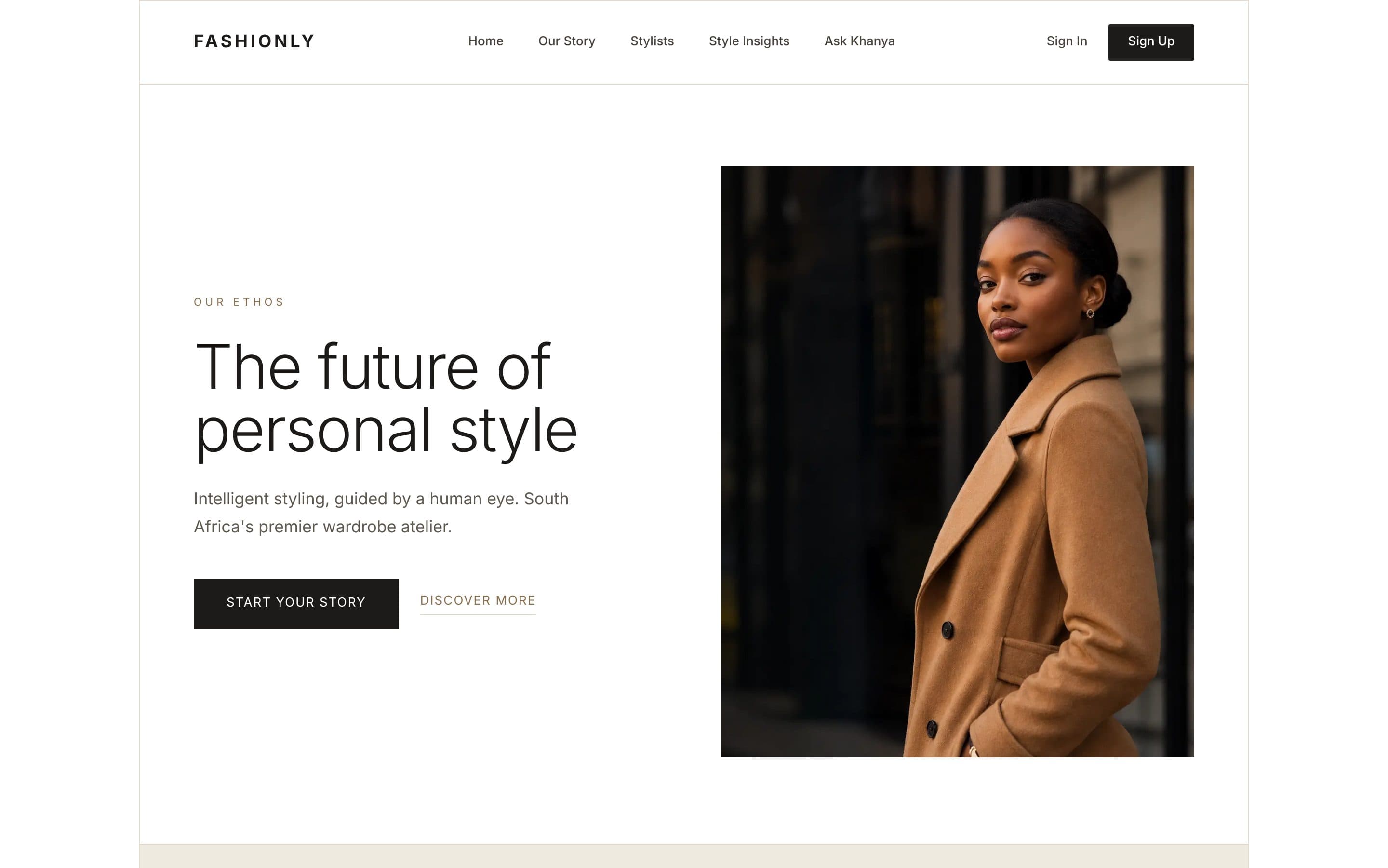 Fashionly home page on desktop
