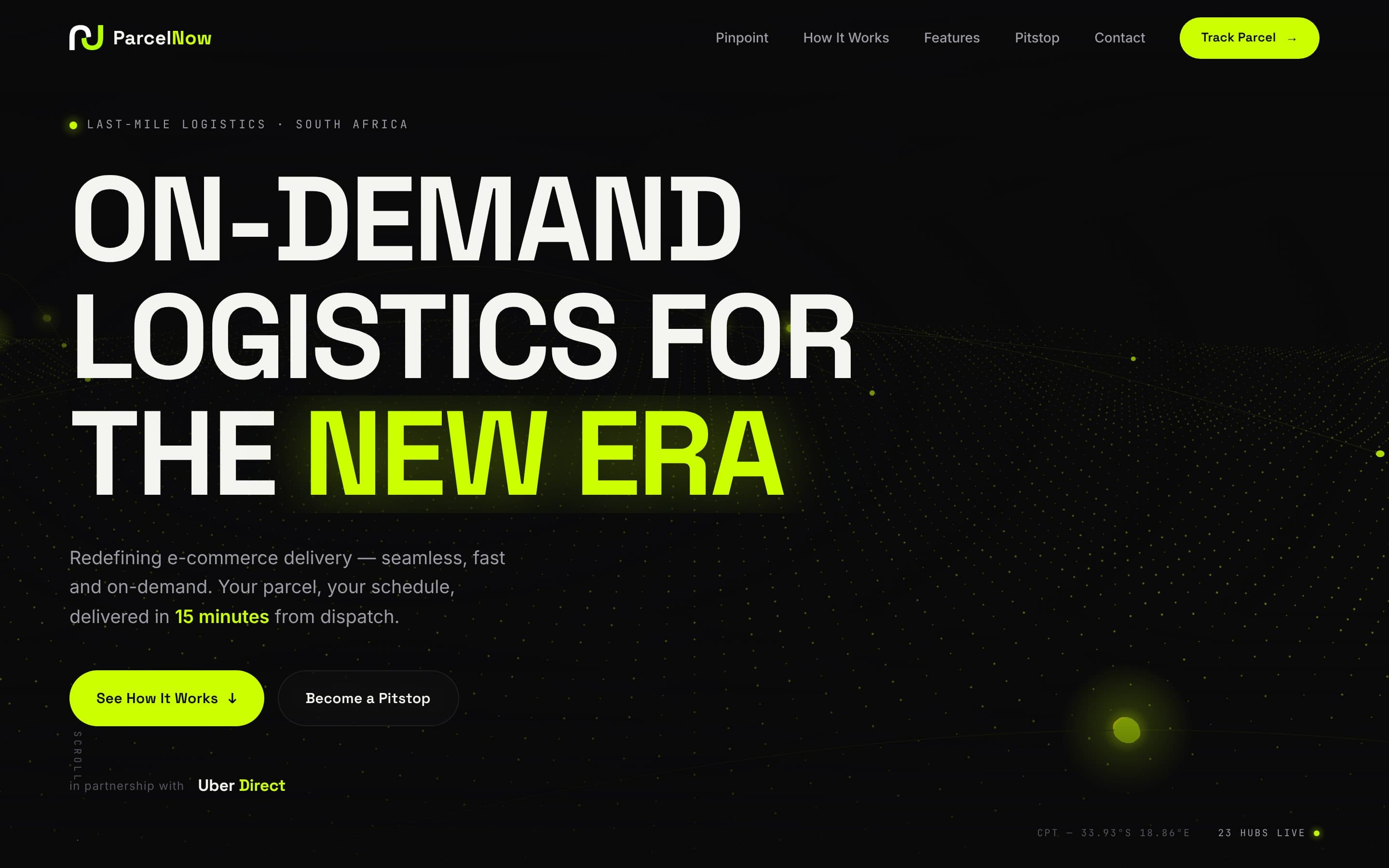 ParcelNow home page on desktop
