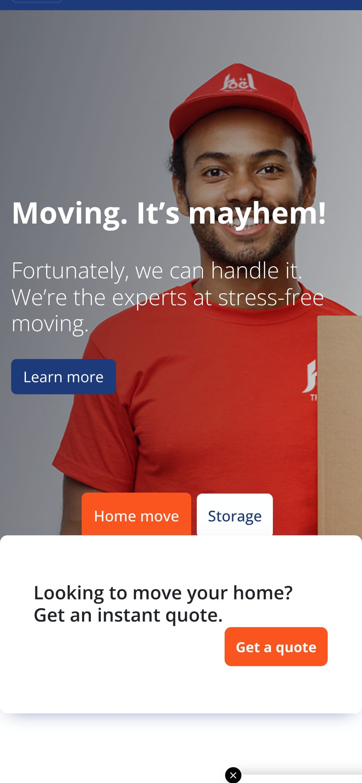 Joel Transport home page on a phone