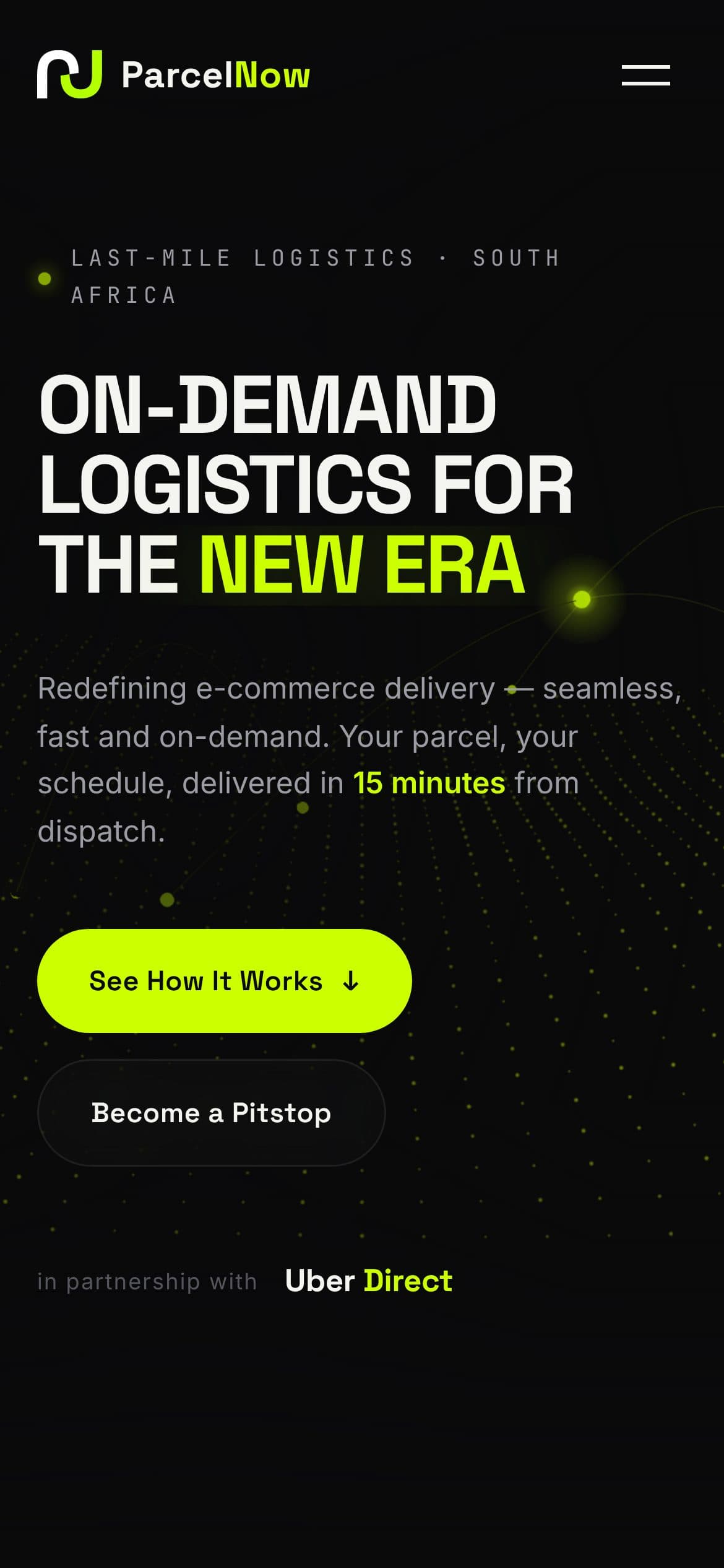 ParcelNow home page on a phone